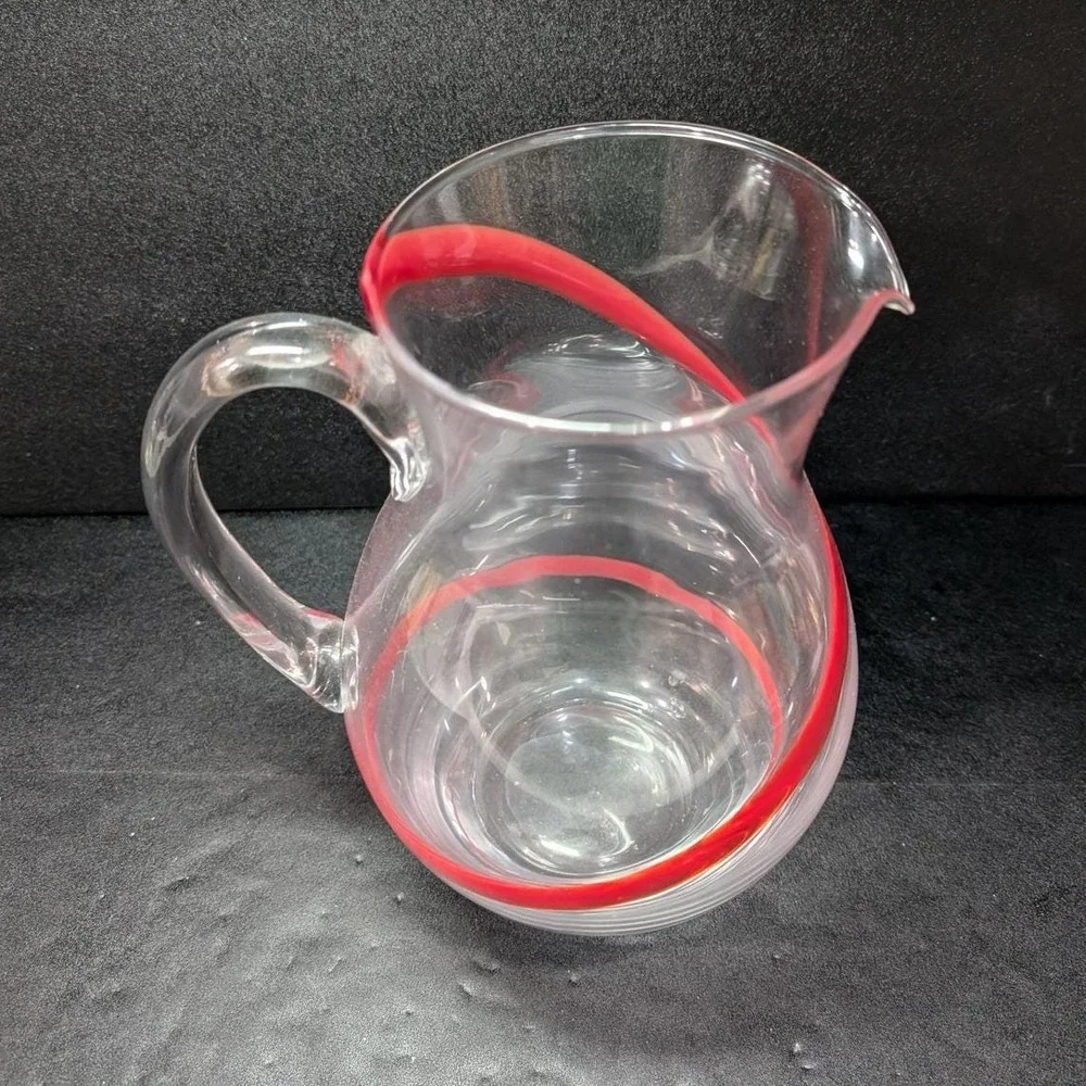 Pier 1‎ Imports Red Swirline Glass Pitcher, Hand-Blown Beverage Dispenser
